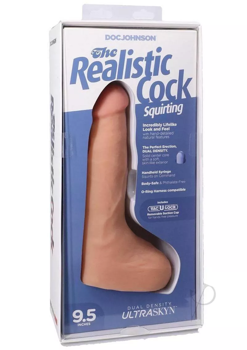 The Realistic Cock Squirting 9.5-Inch ULTRASKYN Vac-U-Lock Dildo Vanilla