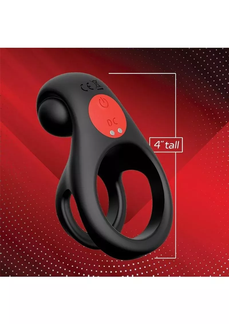 Red Dot Silicone Rechargeable Vibrating Cock Ring with Controller V2
