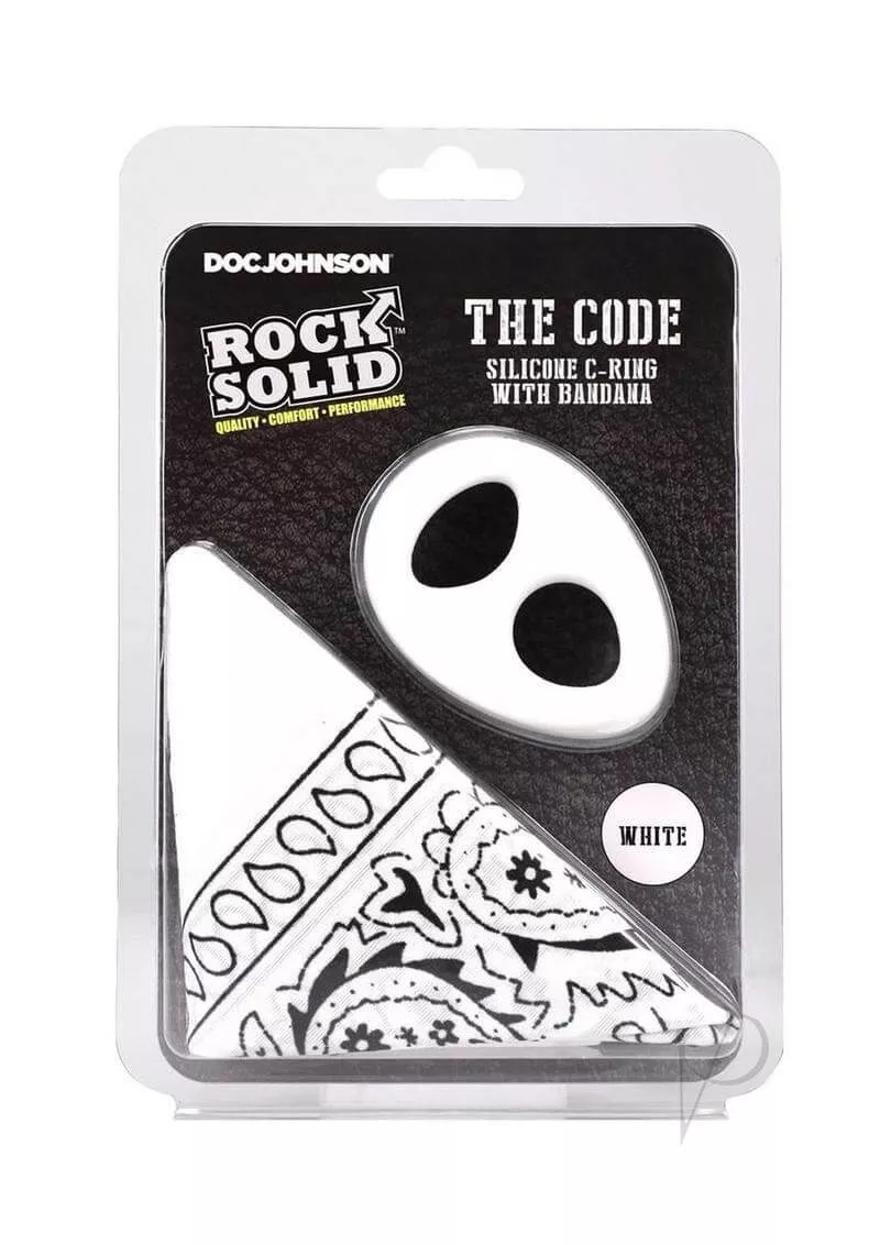 Rock Solid The Code Silicone Cock Ring with Bandana - White/Black