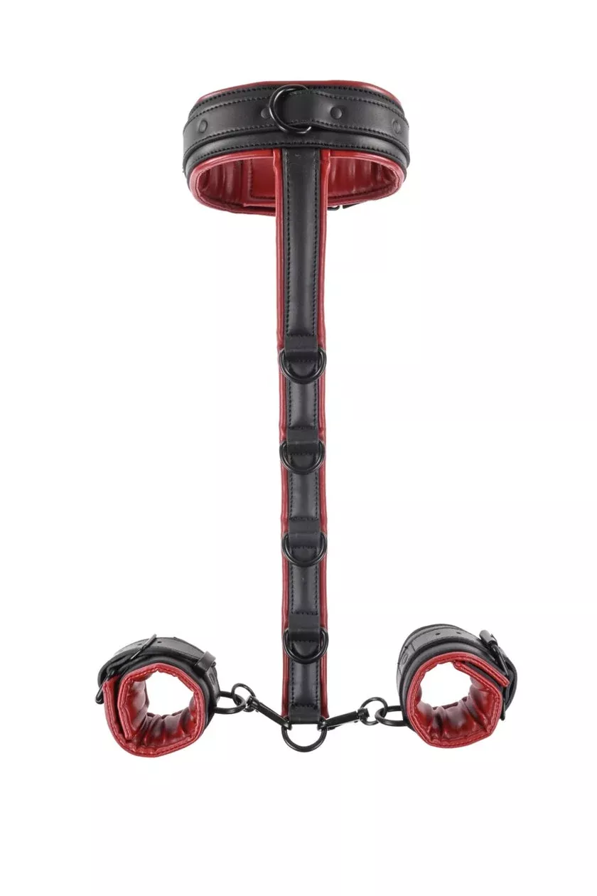 Saffron Red/Black Neck and Wrist BDSM Restraint