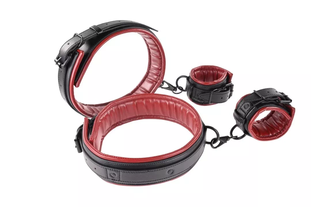 Saffron Red/Black Padded BDSM Thigh and Wrist Cuff