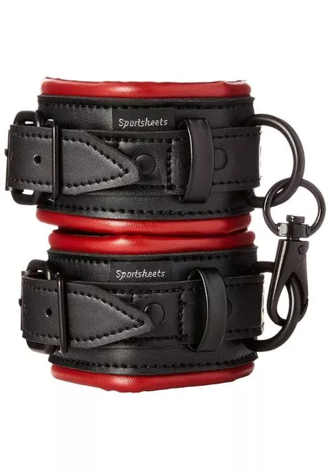 Saffron Red and Black Vegan Leather Nickel-Free Handcuffs | Sportsheets