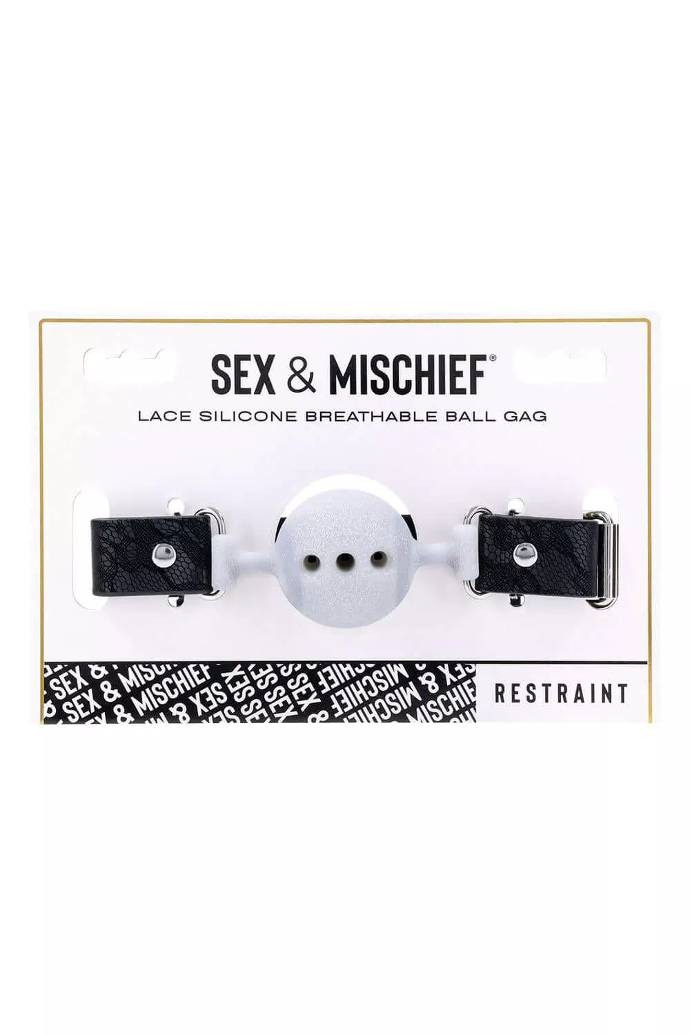 Sex & Mischief Lace Silicone Breathable Ball Gag - Silver/Black