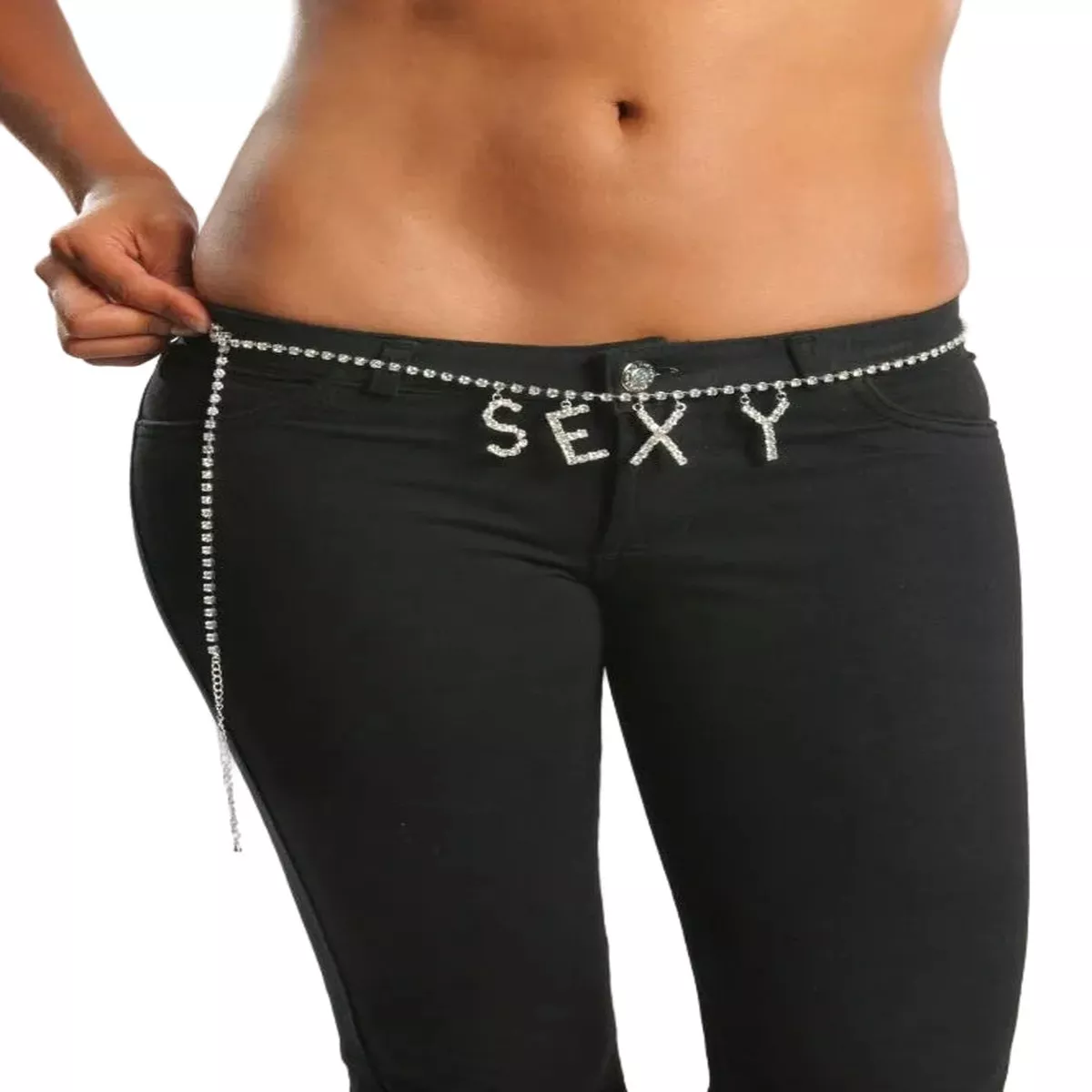 "SEXY" Rhinestone Belly Chain, Silver, One Size