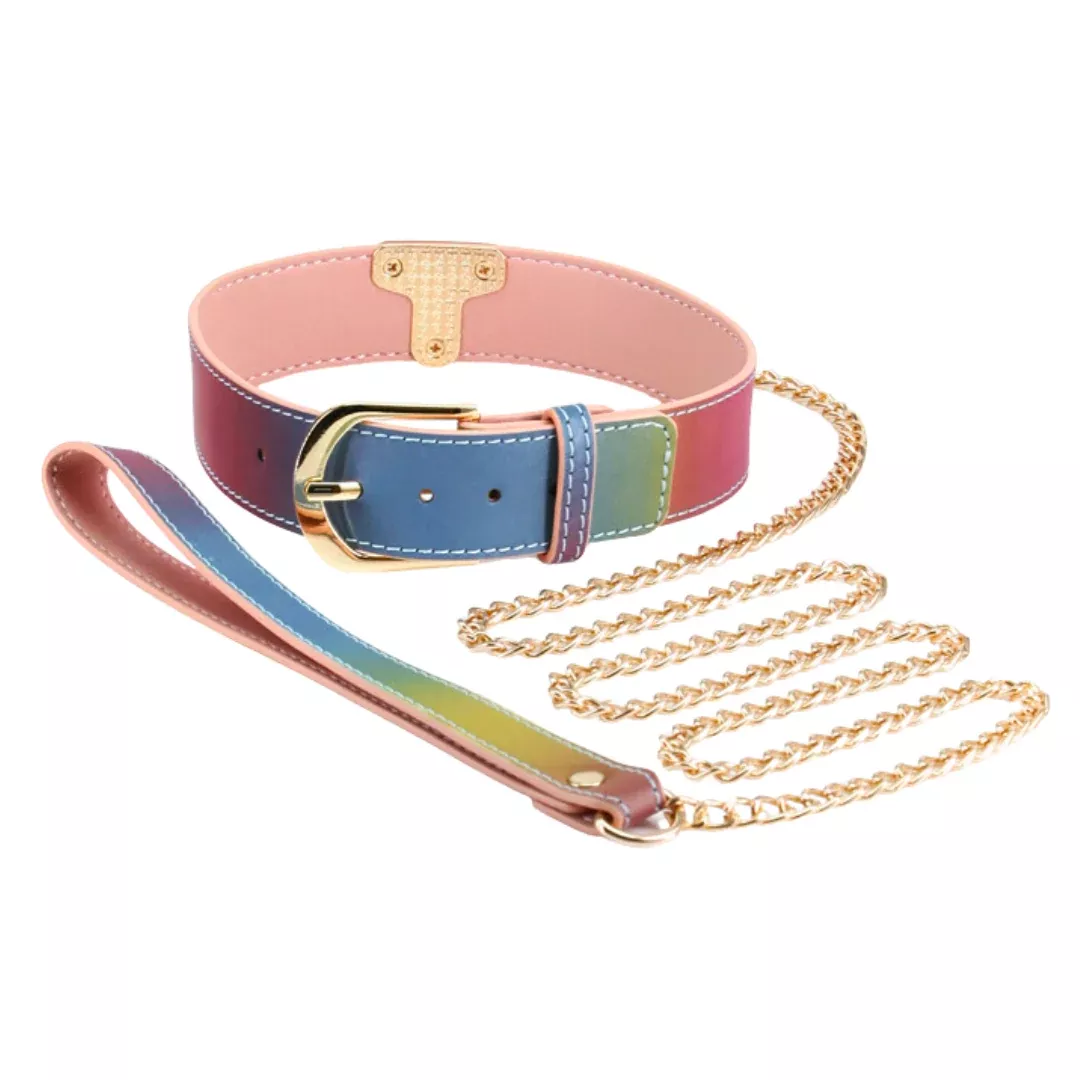 Spectra Rainbow BDSM Collar and Leash
