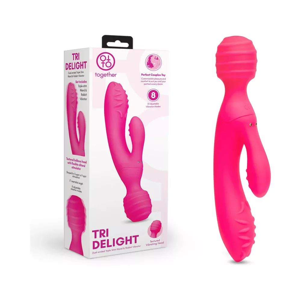 Together Tri Delight Dual-Ended Wand & Rabbit Vibrator | Red Garter