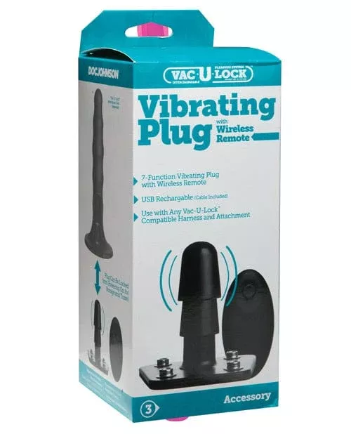 Vac-U-Lock Vibrating Remote Plug with Snaps - Black