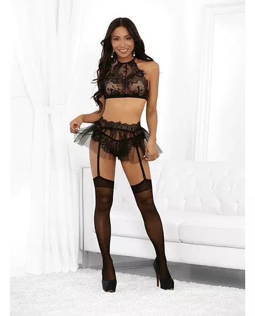 Valentine Sexy Ballerina Halter Lace Bra, Garterskirt, Thong & Hose