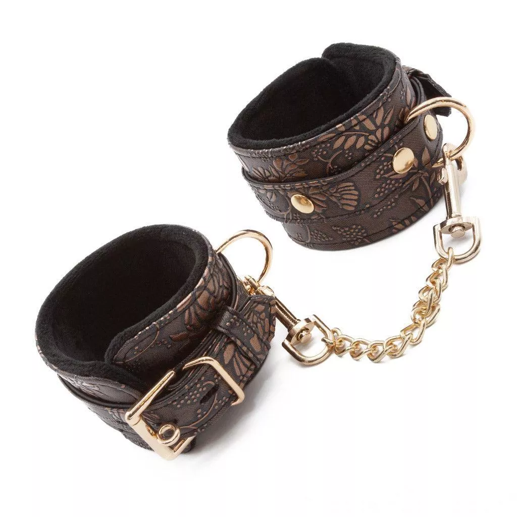 Vegan Floral with Faux Fur Bondage Wrist Cuffs