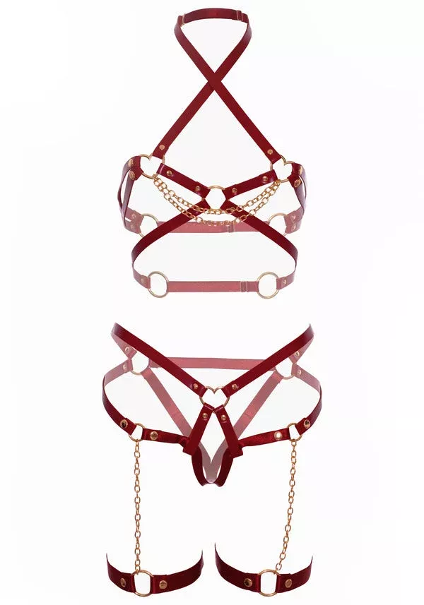 Vegan Leather Heart Ring Harness Top + Chain Accent + Thigh Garter Harness ♥ Leg Avenue