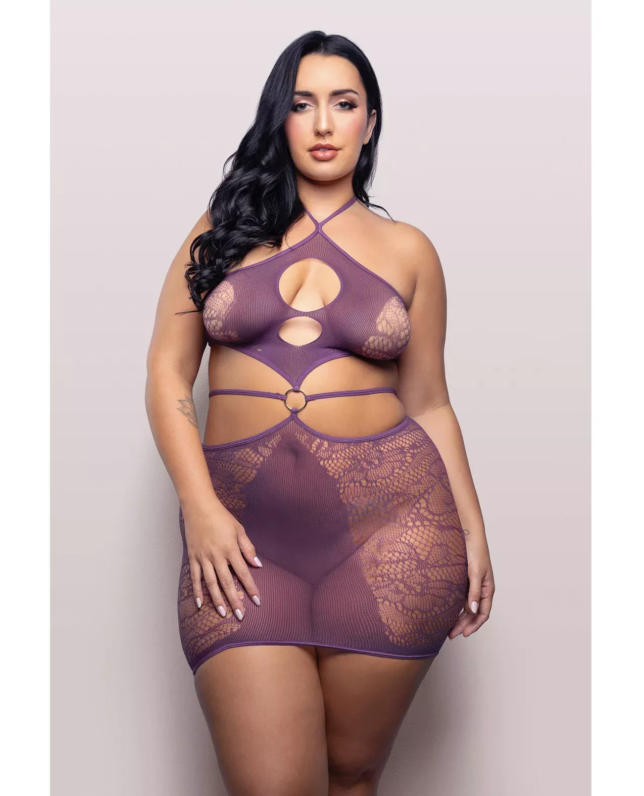 Vixen Focus On Me Halter Dress w/Key Ring Details - Purple QN