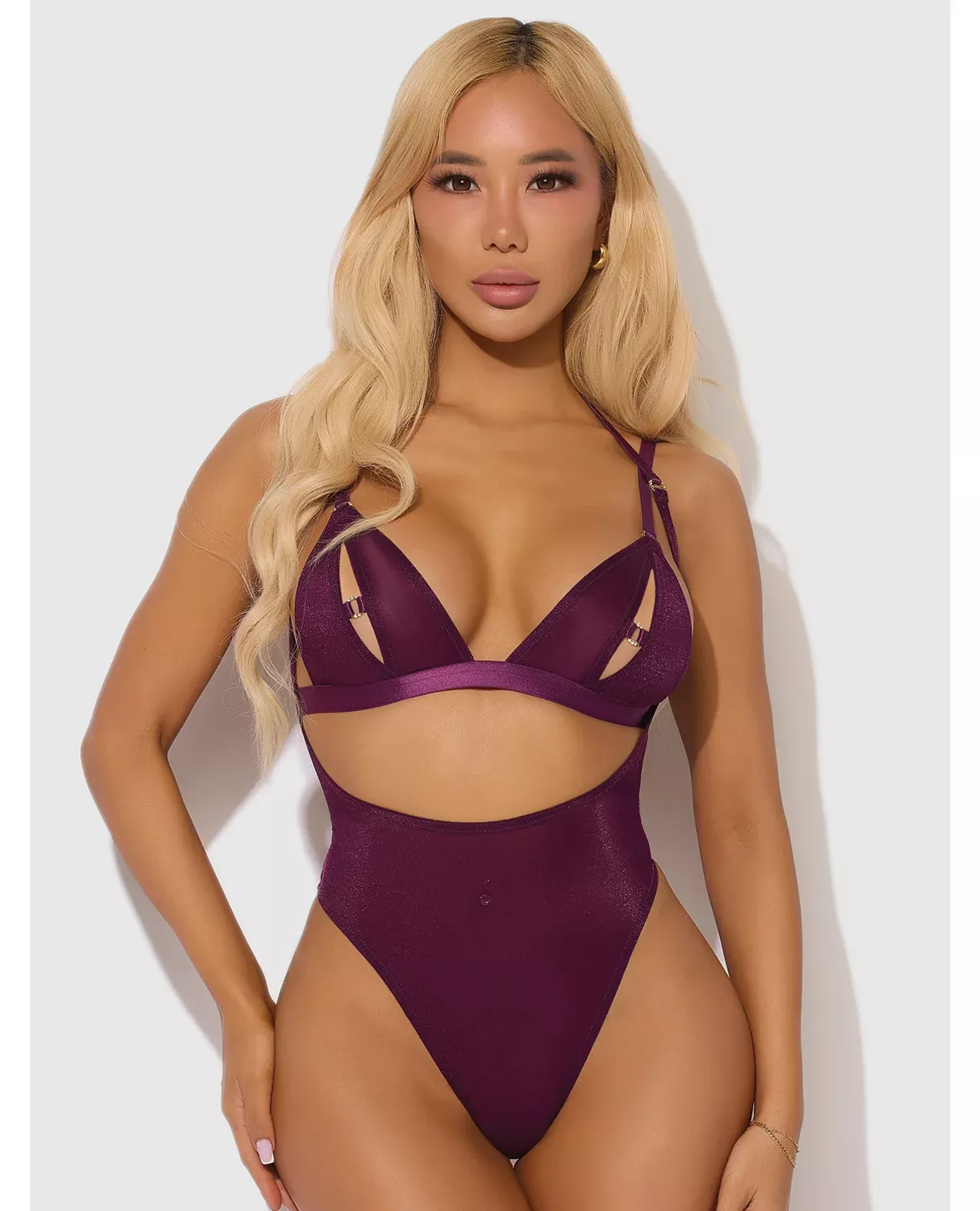 Yasmine Shimmer Mesh Slit Cup, Backless Teddy & Bralette Set