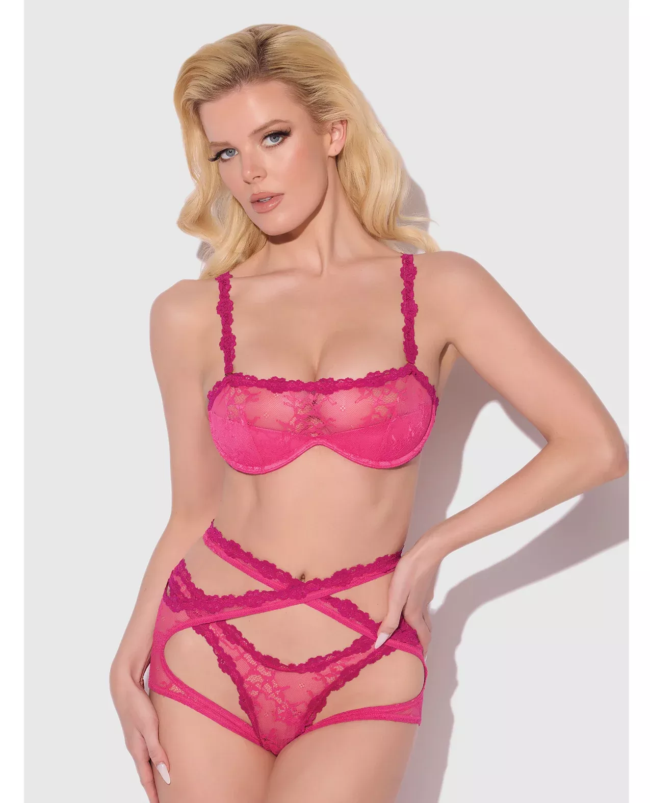 Yvone Lace Bra w/Removable Straps, Garter & Tanga Panty 3 pc Set