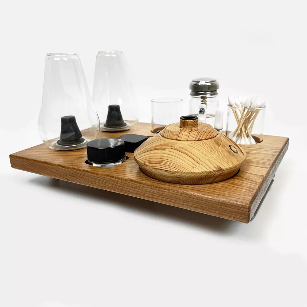 Zenco Sipping Vaporizer Basic AllWood Tray for Organizing Your Dab Session with ISO Dispenser and Swab Jar