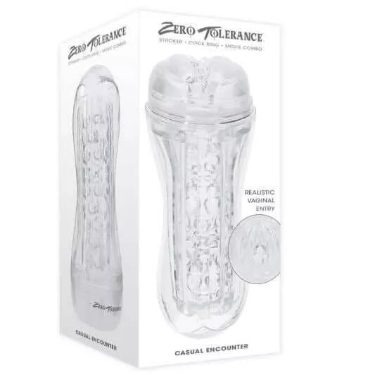 Zero Tolerance Casual Encounter Beaded Pussy Stroker with Vibrating C-Ring - Clear