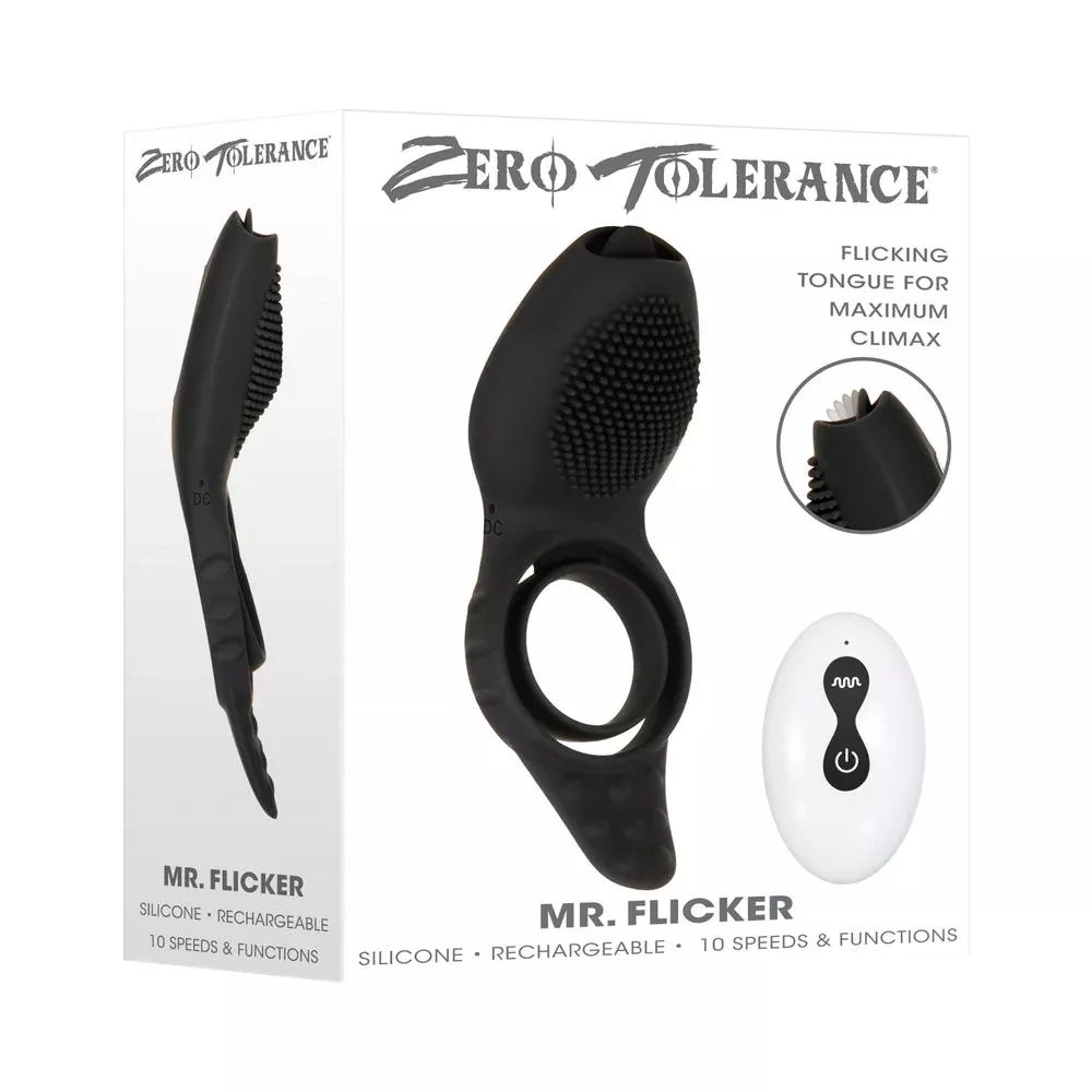 Zero Tolerance Mr. Flicker Remote Tongue Vibrating Cock Ring Black | Red Garter
