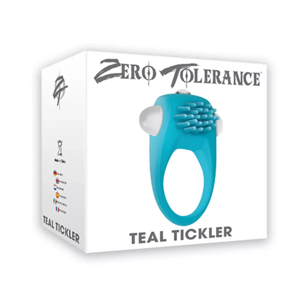 Zero Tolerance Teal Tickler Vibrating Silicone Cock Ring Teal | Red Garter