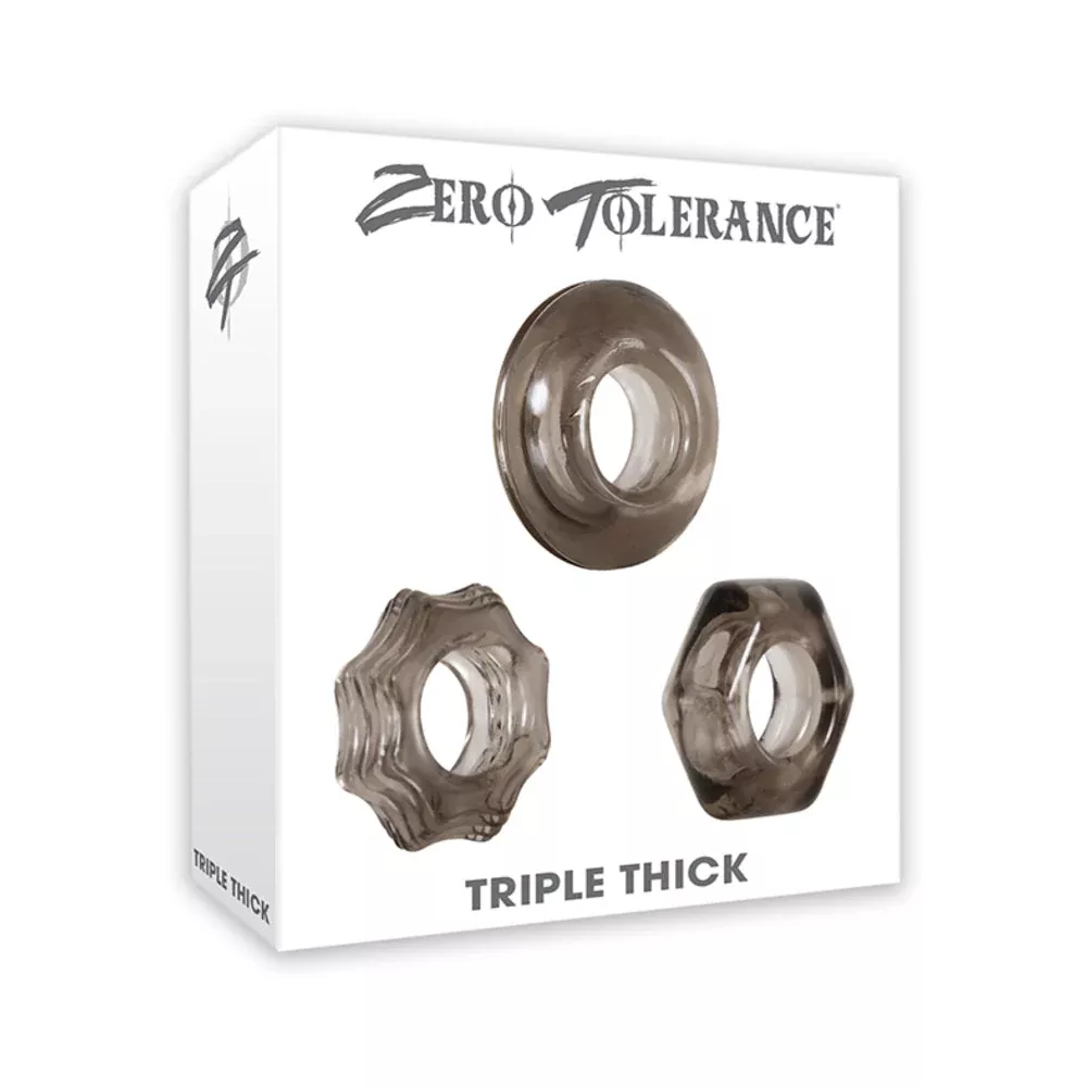 Zero Tolerance Triple Thick 3-Piece Cock Ring Set Smoke | Red Garter